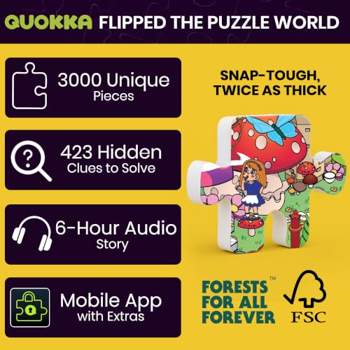QUOKKA 1000 Piece Puzzle for Adults Set of 3 Fairy Tales – Alice in Wonderland, Emerald Kingdom & Red Riding Hood – Jigsaw Puzzles for Adults 1000 Pieces Hidden Secrets & Audio Story – Creativity Gift - color: Fairy