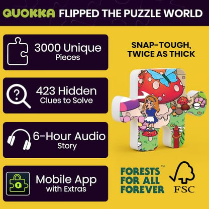 QUOKKA 1000 Piece Puzzle for Adults Set of 3 Fairy Tales – Alice in Wonderland, Emerald Kingdom & Red Riding Hood – Jigsaw Puzzles for Adults 1000 Pieces Hidden Secrets & Audio Story – Creativity Gift - color: Fairy