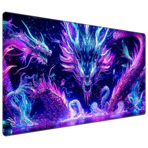 DEGDFSGR for MTG Playmat 24 x 14 inches for TCG Playmats Non-Slip Rubber Base Commander Playmat HD Cover for Magic Play Mat Iorcana Trading Card Game, Dragon with Blue Purple Light - color: Dragon With Blue Purple Light, size: 24" x 14"