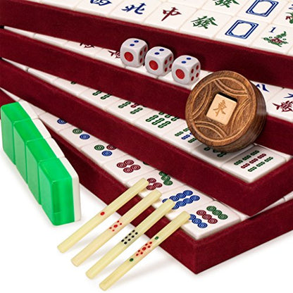 Yellow Mountain Imports Classic Chinese Mahjong Game Set, Emerald with 148 Medium-Size Translucent Green Tiles and Wooden Case - color: ['Emerald']