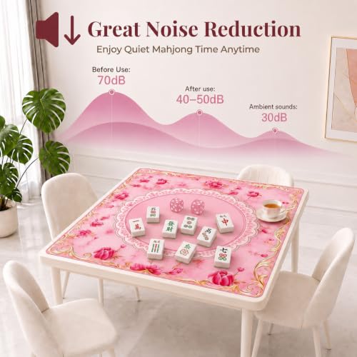 Pink Mahjong Mat for Table & 50PCS Stickers| Carrying Bag, Heavy Floral Mahjong Mats & 2 Dices, Noise Reduction Non Slip Foldable, 31.5x31.5 Game Table Cover, for Playing Card, Board Tile Games - color: Pink
