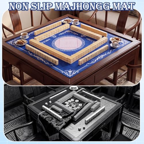 Thenshop Mahjong Mat Thickened Anti-Slip Game Mat with Drawstring Carrying Bag, 31.5" x 31.5" Waterproof Noise-reducing Table Cover for Mahjong, Poker, Card Games, Dominoes (Classic Style) - style: Classic