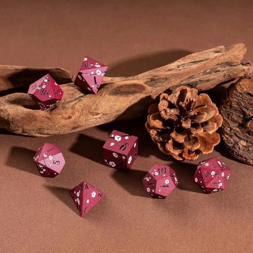 UDIXI Metal Dice Set D&D, 7PCS Flower Solid Metal DND Dice Set Red for RPG | Pink Flower, Metal Case Packaging, Heavy Metal Dice, D&D Gift, for Dungeons and Dragons Role Playing Games Tabletop Games - color: Red-black