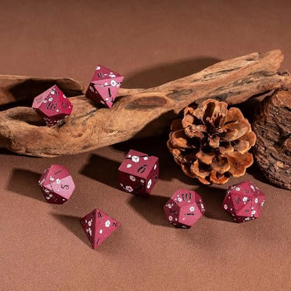 UDIXI Metal Dice Set D&D, 7PCS Flower Solid Metal DND Dice Set Red for RPG | Pink Flower, Metal Case Packaging, Heavy Metal Dice, D&D Gift, for Dungeons and Dragons Role Playing Games Tabletop Games - color: Red-black