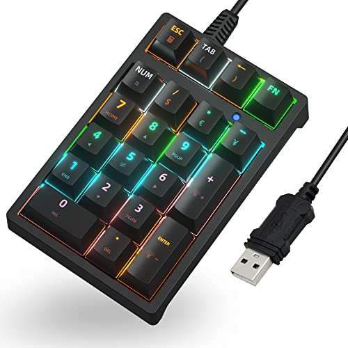 Number Pad, Mechanical USB Wired Numeric Keypad with RGB LED Backlit 21 Key Numpad,Mechanical Numeric Keypad for Laptop Desktop Computer PC Blue Switch - color: Classic Black