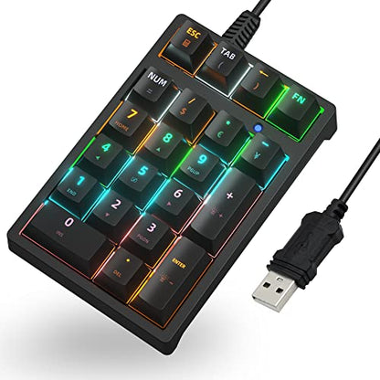 Number Pad, Mechanical USB Wired Numeric Keypad with RGB LED Backlit 21 Key Numpad,Mechanical Numeric Keypad for Laptop Desktop Computer PC Blue Switch - color: Classic Black