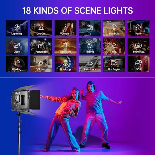 GVM 1500D RGB LED Video Light with Softbox, 75W Video Lighting Kit with Bluetooth Control, Led Panel Light for Photography, YouTube Studio, Video Shooting,18 Scene Mode, 2 Packs - color: 1500D