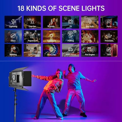 GVM 1500D RGB LED Video Light with Softbox, 75W Video Lighting Kit with Bluetooth Control, Led Panel Light for Photography, YouTube Studio, Video Shooting,18 Scene Mode, 2 Packs - color: 1500D