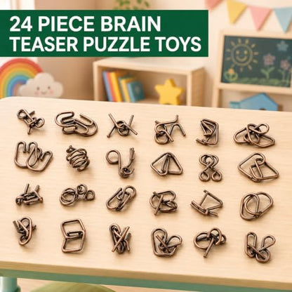 24 Pcs Brain Teaser Puzzles for Kids Teens Adults - Metal Puzzles 3D Puzzle Game Toys for Adults Teens Kids - Metal Unlock Interlocking Puzzle Adult IQ Education Smart Toys