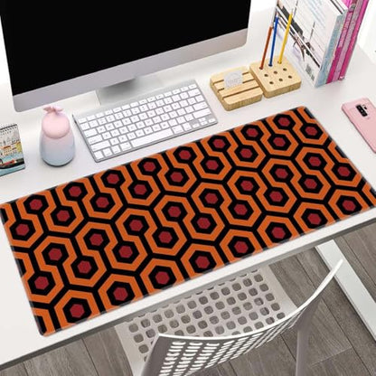 The Shining Carpet Style Desk Mat Orange Black Large Extended Mouse Pad XL Desk Pad Gaming Mousepad Keyboard Mouse Mat for Computer Laptop 31.5''X11.8'' Non-Slip Rubber Base with Stitched Edges - color: The Shining Carpet Style