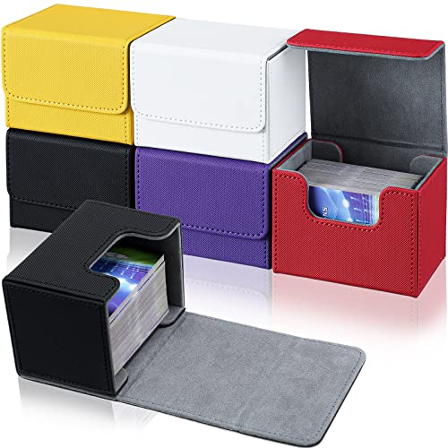 Yookeer 6 Pack Leather Deck Cases 100+ Card Deck Game Box Magnetic Playing Card Storage Box for 100 Plus Cards Compatible with Tcg(White,Black,Red,Yellow,Purple,Horizontal) - color: White,Black,Red,Yellow,Purple, style: Horizontal