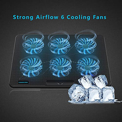 LIANGSTAR Laptop Cooling Pad, Laptop Cooler with 6 Quiet Fans for 12-17 Inch Notebook Gaming Fan Stable Stand, 7 Height & Wind Speed Adjustable, 2 USB Port & Phone Holder (Black) - color: Black 6 Fans