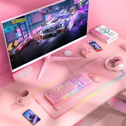 RedThunder K10 Wired Gaming Keyboard and Mouse and Wrist Rest Combo, RGB Backlit, Mechanical Feel Anti-ghosting Keyboard + 7D 7200 DPI Mice+Soft Leather Wrist Rest 3 in 1 PC Gamer Accessories(Pink) - color: Pink