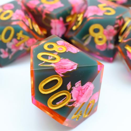 XENOLUX Resin DND Dice Set Polyhedral RPG Dice with Botanical Floral Inclusions, Tabletop Roleplaying Accessory for Dungeons and Dragons (L5) - color: L5