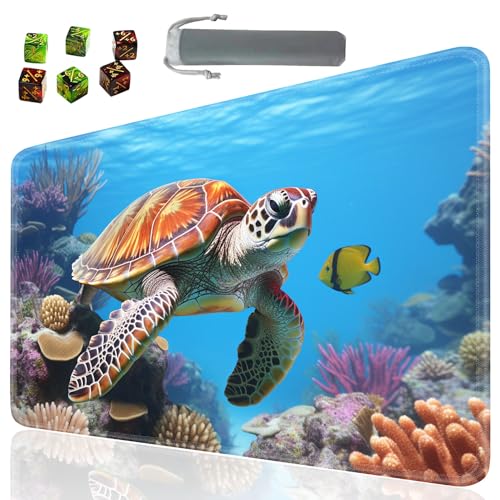 Board Game for TCG Playmat Table Mats Games Size 60X35 cm Mousepad Compatible for MTG RPG CCG Trading Card Game Play mats with 6 Dice (Playmat 30) Sea Turtle - color: SOTW-playmats-1-30