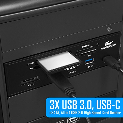 Kingwin Powered USB Hub 3.0 w/ 1 USB-C Port, SD Card Reader & Micro SD Card Reader - Sata Power Port w/Lightning Speed Data Transfer Up to 5Gbps - 5.25" Computer Case Front Bay, black (KW525-3U3CR) - size: 3 Port USB Hub