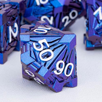 7PCS Metal DND Dice Set with Box, Debris RPG Blue White D and D Dice for D&D Tabletop Games Role Playing Game Polyhedral Dice Set D20 D12 D10 D8 D6 D4 - color: Blue White