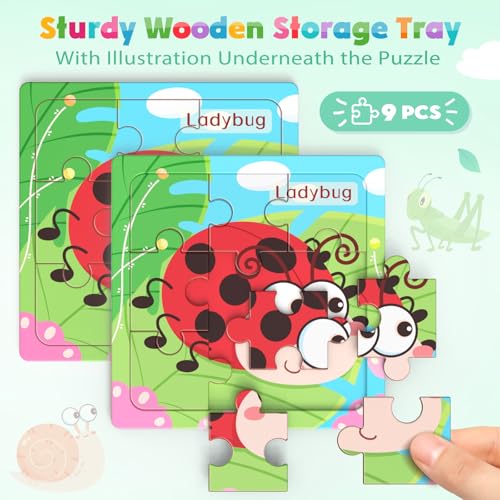 Zeoddler Wooden Puzzles for Toddlers, 8 Pack Insect Animal Jigsaw Puzzles for Kids3-5, 9 Pieces Preschool Learning Activities, Learning & Educational Toys, Gift for Boys, Girls - style: Insect Animal