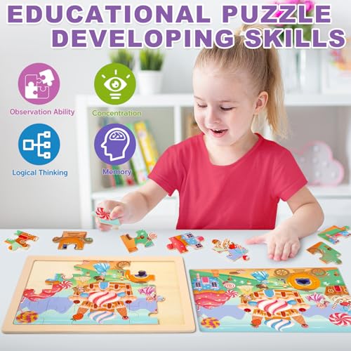 Puzzles for Kids Ages 4-6, 4 Packs Wooden Jigsaw Puzzles for Toddlers 2-4, Princess Unicorn Mermaid Fairy Preschool Educational Puzzles Boards Toys Gifts for Girls Boys 3 4 5 6 - style: Princess