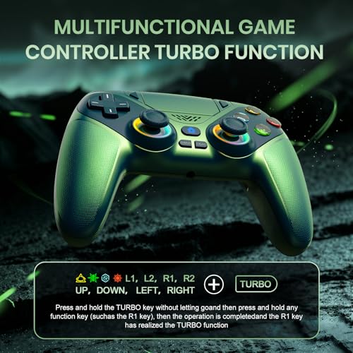 Gamrombo LED Wireless Controller for PS5, Dual Vibration, Macro/Turbo Functio Compatible with PS5 Pro/Slim/PC, n, 3.5mm Audio Jack, 6-Axis Motion Control Gamepad with Speaker (Metallic Green - color: Metallic Green