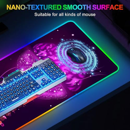 ARTSO Purple RGB Gaming Mouse Pad, XXL Large Extended Glowing Led Keyboard Mat, Cool Mouse pad Desk Pad Non-Slip Computer Mousepad Mat 35.4 x15.7 Inch, Technology Brain - color: Purple Technology Brain