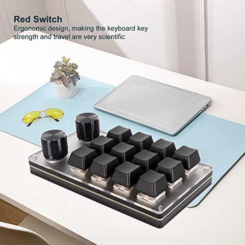 OSU Gaming Keyboard, Programming Mechanical Keyboard Red Switch One Handed Macro Keypad Shortcut Custom Function for Office DIY Gaming for Windows/Vista/Linux/macOS (12 Keys 2 Knobs) - size: 12 Keys with 2 Knobs