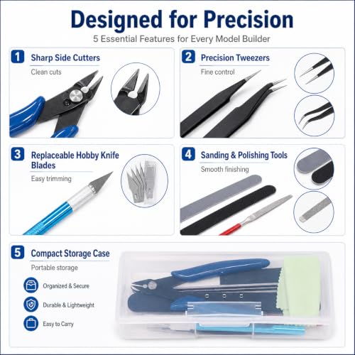 9Pcs Model Tools Kit Hobby Building Tools Craft Set, with Portable Case for Model Building, Assembly and Maintenance,Assembling Miniatures Mecha Car Model Building - color: 9pcs