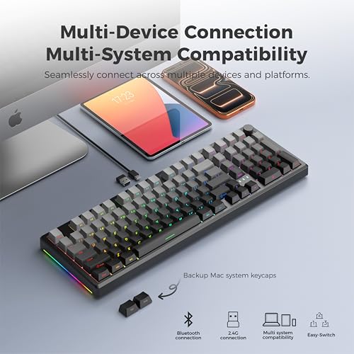 LUMI101 Wireless Mechanical Keyboard,Full-size keyboard with numeric keypad，Tri-Mode BT5.0/2.4GHz/USB-C Hot Swappable Custom Keyboard,RGB Backlit Computer Gaming Keyboards for PC/Tablet/PS/Xbox(Black) - color: Black
