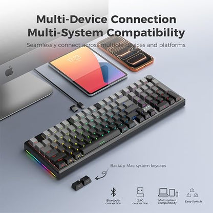 LUMI101 Wireless Mechanical Keyboard,Full-size keyboard with numeric keypad，Tri-Mode BT5.0/2.4GHz/USB-C Hot Swappable Custom Keyboard,RGB Backlit Computer Gaming Keyboards for PC/Tablet/PS/Xbox(Black) - color: Black