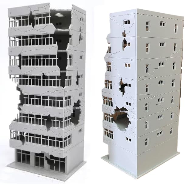 N Scale 1/144 Ruined Damaged Building After War Assembling Model Outland Scene for DIY Sand Table Garden Micro Landscape Ornaments Supply Player Spray Painting Scenery City 1:144 Abandoned Office