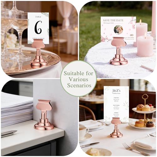 Urban Deco 16PK Table Number Holders Place Card Holders 1.7 Inch Table Card Holders Steel Card Holders for Photos, Food Signs, Memo Notes, Weddings, Restaurants, Birthdays(Rose Gold) - color: Rose Gold