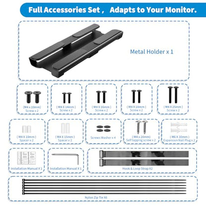Universal Metal Laptop Charger Holder, Under Desk & Vesa Mount | Adjustable Power Brick Bracket, Under Desk Mount Organizer for Docking Stations & USB-C Hubs, Secure Supply Holder, Black