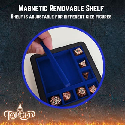 Forged Dice Co. RPG Character Shrine Display Case for Dice and DND Miniatures - Includes Travel Dice Tray and Display Lid - Compatible with Dungeons and Dragons Dice and Miniatures - Blue - color: Blue