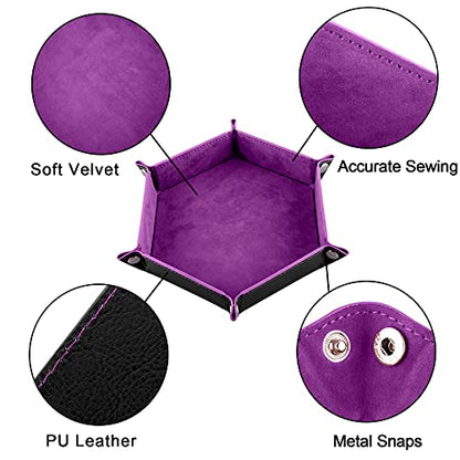 SIQUK 2 Pieces Dice Tray PU Leather Dice Trays Folding Hexagon Dice Holder Tray for Dice Games Like RPG, DND and Other Table Games (Gray and Violet) - color: Gray and Violet