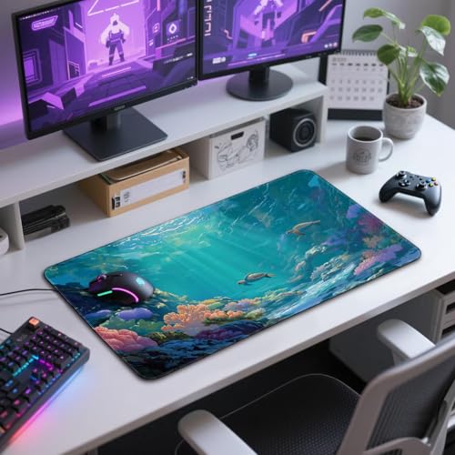 Sea Turtles Large Gaming Mouse Pad Desk Mat 31.5"x15.7" | Extended Mousepad, Non-Slip Rubber Base , Stitched Edges, for Computer/Laptop/Office/Home - color: Sea Turtles