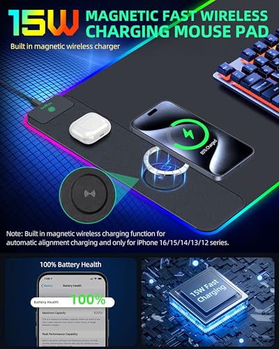 Mouse Pad with Wireless Charging, RGB Gaming Desk Mat, 31.5"x15.7" | Large XXL Desk Pad, 15 Light Modes, Ultra-Smooth Surface, Non-Slip Rubber Base, Waterproof Computer Keyboard Pad, Black - color: Black Rgb - 31.5"x15.8"