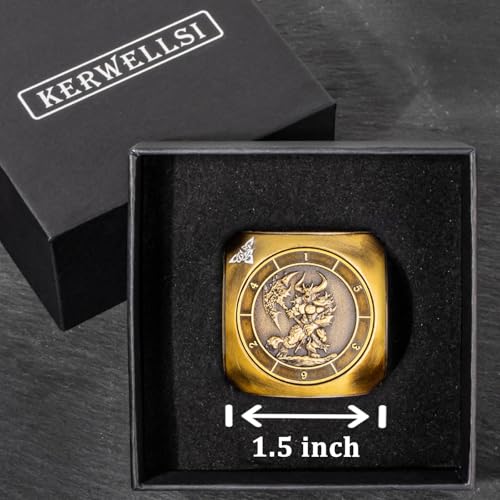 KERWELLSI 7 in 1 DND Dice Set D&D, Polyhedral Metal Spinner Dice, 3D Relief D and D Role Playing Dice with Gift Box (Gold) - color: Gold