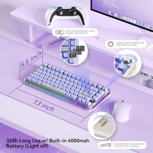 AUSDOM K75pro Wireless Gaming Creamy Keyboard, Tri-Mode BT/2.4G/USB-C Computer Keyboard, RGB Backlit Media Knob Creamy Keyboard, Purple - color: Purple