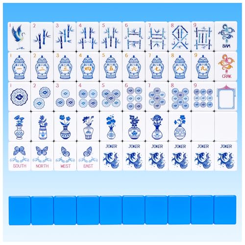 TIASUSAN Light Blue American Mahjong Tile Set(1.2"), 160 Engraved Tiles with Mahjong Tiles Bag and Mah-jongg Accessories - style: 160 Light Blue Tiles