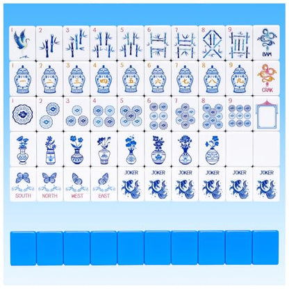 TIASUSAN Light Blue American Mahjong Tile Set(1.2"), 160 Engraved Tiles with Mahjong Tiles Bag and Mah-jongg Accessories - style: 160 Light Blue Tiles