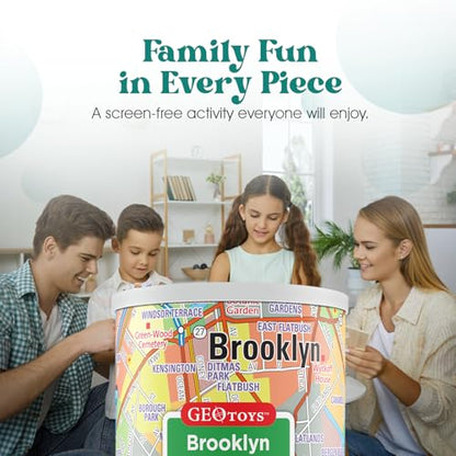 Geotoys Brooklyn Mini Puzzle - 100 Piece Puzzles for Kids and Adults in Portable Can, 13" x 10" Educational Travel Puzzle for Ages 7 and Up - Mini Puzzles to Learn & Explore Geography - style: Brooklyn
