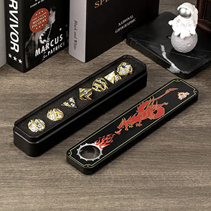 Stripe Metal DND Dice Set,DNDND Metallic D&D Dice with Gift Case for Dungeons and Dragons D&D (Gold Stripes) - color: Stripe Gold