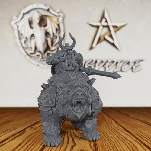 AUSPDICE Fantasy Tabletop Miniatures 28mm Scale for TTRPG - AS248 | Unpainted DND Minis Figurine for Dungeon Masters, Humanoid Miniature Game RPG Accessory - Dwarf Warrior & Warbear