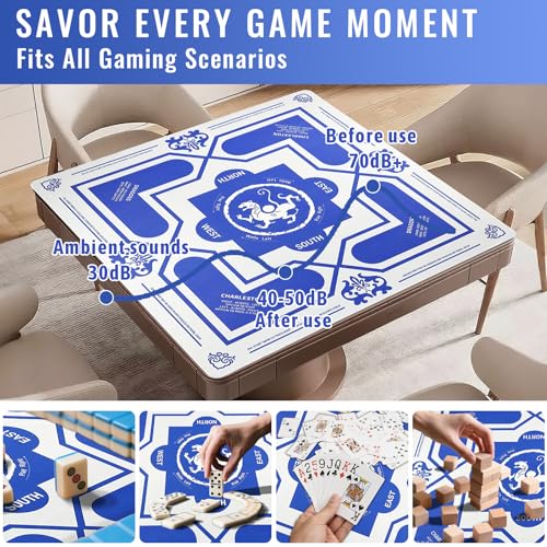 Mahjong Mat 31.5" x 31.5" Non-Slip Noise Reduction Table Cover, American Mah Jongg Mat for Table with Carry Bag, Waterproof Gaming Surface for Poker, Card, Dominoes, Board & Tile Games - color: White Tiger