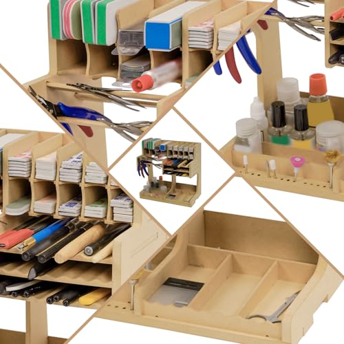Wooden Model Kit Organizer Rack with MDF Material, Paint Rack, Screwdriver/Brush Holder, For Tamiya Paints and Tools, GK1