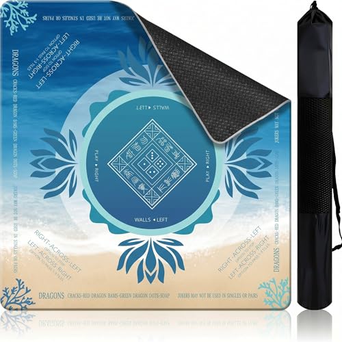 Mahjong Mat 2025 Upgraded No-Crease & No Odor Design, 32.3 Inch with Waterproof Velvet, Non-Slip PU Silicone, Lightweight for Noise Reduction, Includes Printed Rules for Tiles and Cards (Ocean) - color: Ocean