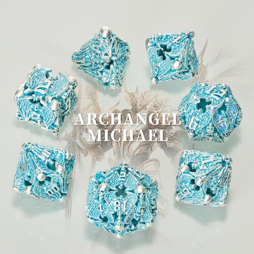 Metal Dice Set, Matt Blue White 7 PCS Skull Hollow D&D Dice Set for Dungeons and Dragon Dice,MTG RPG Role Playing Game(Matte Blue White Skull) - color: Matte Blue White Ts