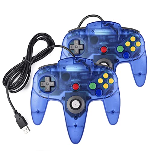 2 Pack N64 USB Controller, miadore USB Retro N64 Gamepad Joystick Raspberry Pi Controller for Windows PC MAC Linux (Clear Blue) - color: Clear blue
