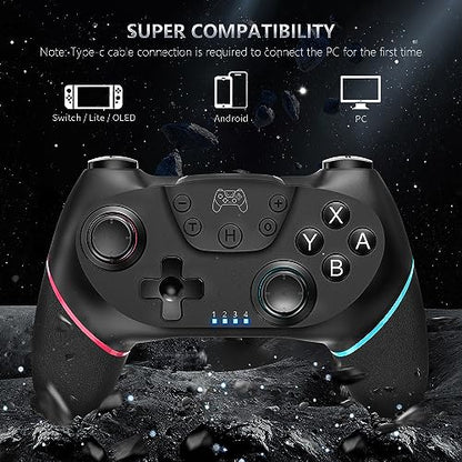 ASTARRY Switch Controller Wireless Switch Pro Controller Compatible with Switch/Switch 2/Lite/OLED Programmable Remote Gamepad Joystick with Wake-up and Turbo（Upgraded Version） - color: Red and blue