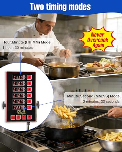 Commercial Kitchen Timer for Cooking, 6 Channel Timer Restaurant Kitchen Supplies, Heavy-Duty Timer - Stainless Steel | Digital LED Technology | Reminder Function | Loud Alarm - size: 6 channel